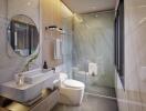 Modern bathroom with glass shower and vanity