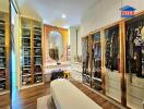 Spacious walk-in closet with ample storage and mirrored sliding doors