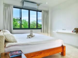 Spacious Bedroom with Large Window and Air Conditioning