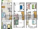 Floor plans of a modern house showing different levels and room arrangements