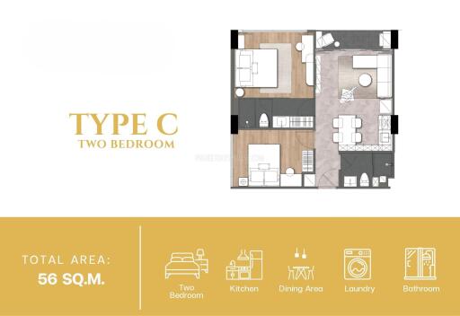 CHA22254: Two Bedroom Apartment with Unique Atmosphere in New Condo in Chalong for Sale