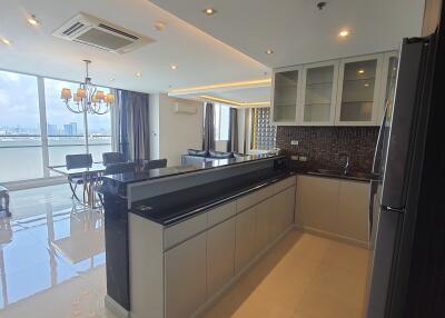 Modern kitchen with spacious dining and living area