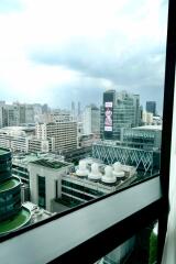 View of cityscape from window