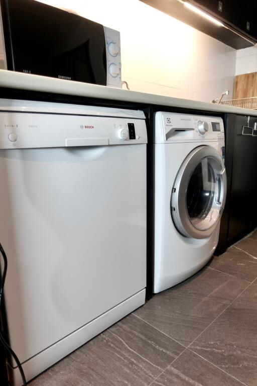 Laundry area with washing machine and dishwasher