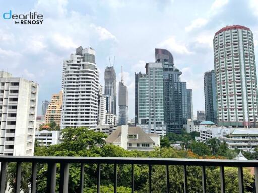 City skyline with various high-rise buildings and green areas