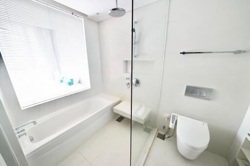 Modern bathroom with bathtub and walk-in shower