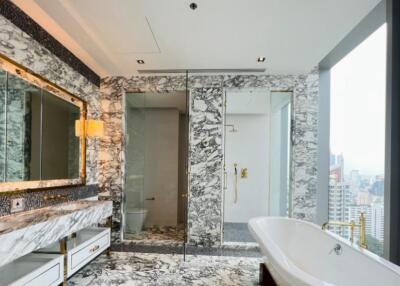 Luxurious modern bathroom with marble decor