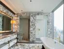 Luxurious modern bathroom with marble decor