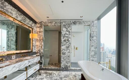 Luxurious modern bathroom with marble decor