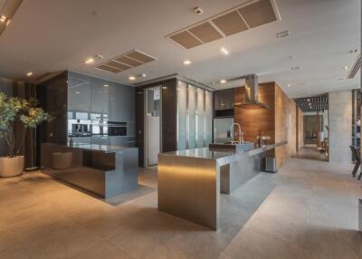 Modern kitchen with stainless steel appliances and large island