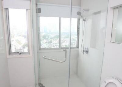 Modern bathroom with glass shower enclosure