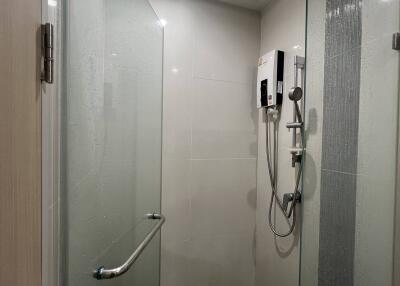 Modern bathroom with glass shower enclosure