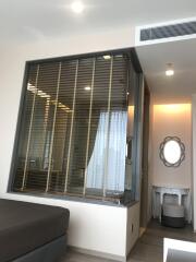 Modern decorated bedroom with a vanity area