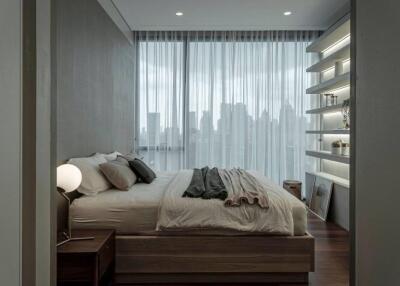 Modern bedroom with city view