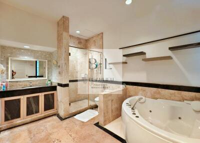 Spacious bathroom with jacuzzi and shower