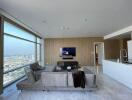 Modern living room with panoramic city view