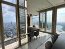 Spacious living and dining area with city view