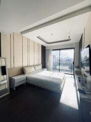 Modern bedroom with city view