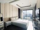 Modern bedroom with city view