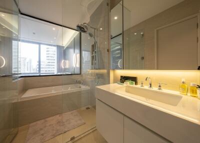 Modern bathroom with shower and bathtub