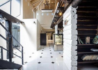 Modern open-plan hallway with high ceiling