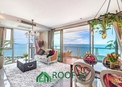 Spacious 2-Bedroom Corner Unit on the Highest Floor with Sea View & Balcony Jacuzzi—Steps from Jomtien Beach!