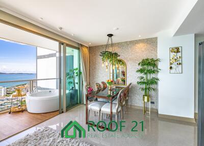 Spacious 2-Bedroom Corner Unit on the Highest Floor with Sea View & Balcony Jacuzzi—Steps from Jomtien Beach!