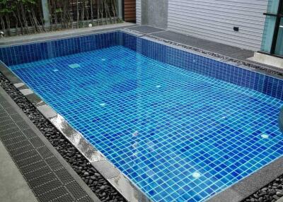 Private swimming pool with blue tiles