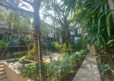 Lush greenery outside a modern building