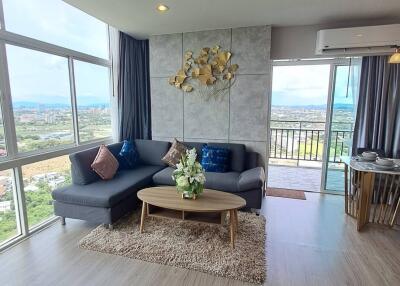 Modern living room with large windows