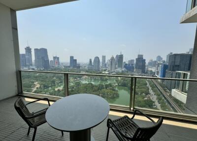 Balcony with a city skyline view