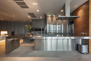 Modern stainless steel kitchen with large central island