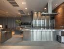 Modern stainless steel kitchen with large central island