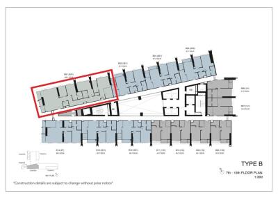 Type B floor plan for 7th to 19th floors