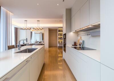 Modern kitchen with white cabinets and island