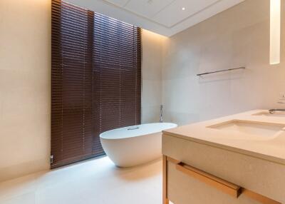 Luxury bathroom with freestanding bathtub and modern fixtures