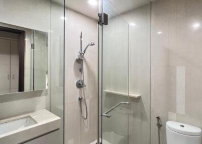 Modern bathroom with glass shower enclosure