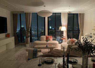 Cozy living room with a night view