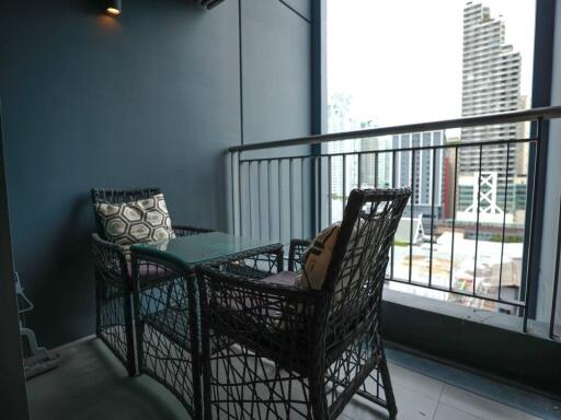 Modern balcony with city view