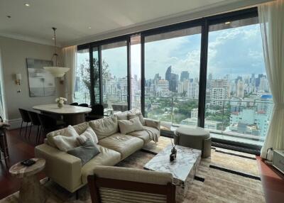 Spacious living room with a city view