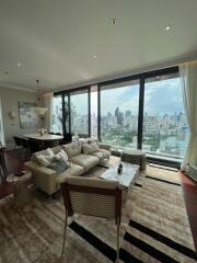 Spacious living room with a city view