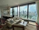 Spacious living room with a city view