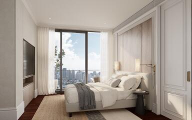 Modern bedroom with city view