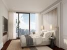 Modern bedroom with city view