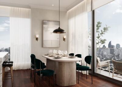 Modern dining area with city view