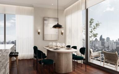 Modern dining area with city view