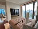 Modern bedroom with city view