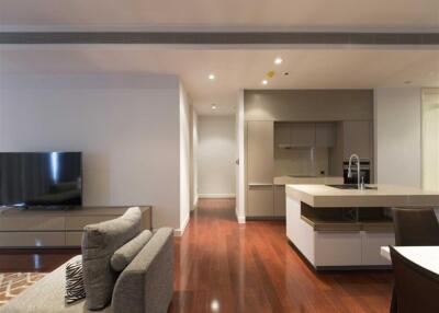 Modern living room with kitchen area