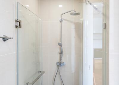 Modern bathroom with glass shower enclosure