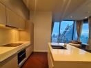 Modern kitchen with city view